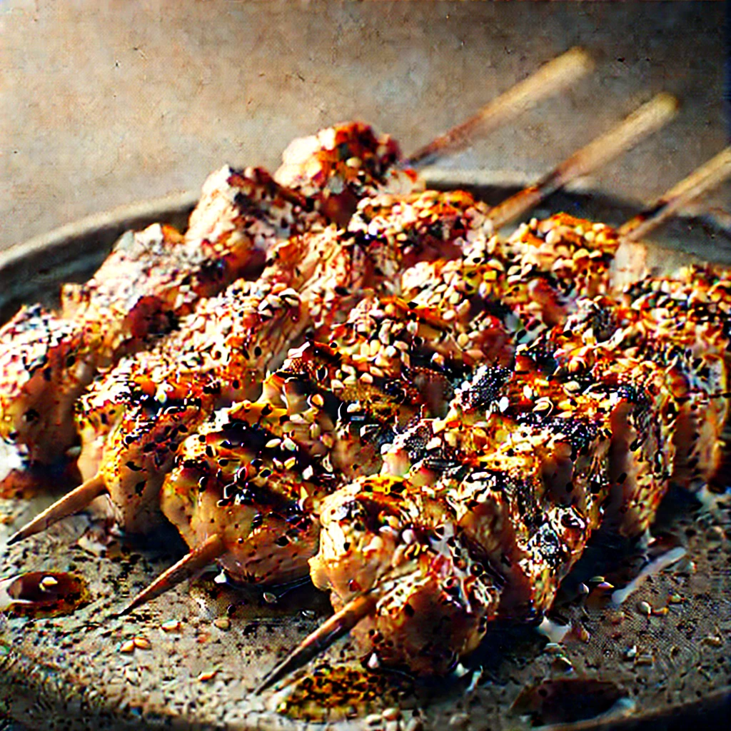 Grillezett csirke mell pálcikán, szezámmaggal