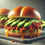 Avokádóval készült Sloppy Joe szendvics, gazdagon elhelyezett darálthúsos töltelékkel