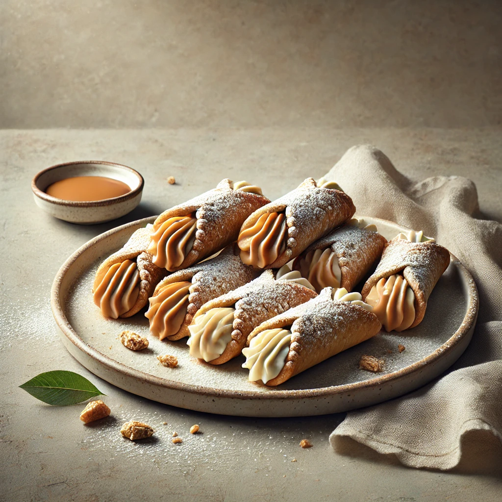 Ropogós olasz cannoli sós karamellás mascarponekrémmel töltve