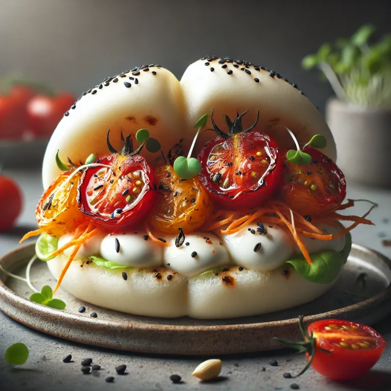 Sült paradicsomos és mozzarellás bao bun tálalva