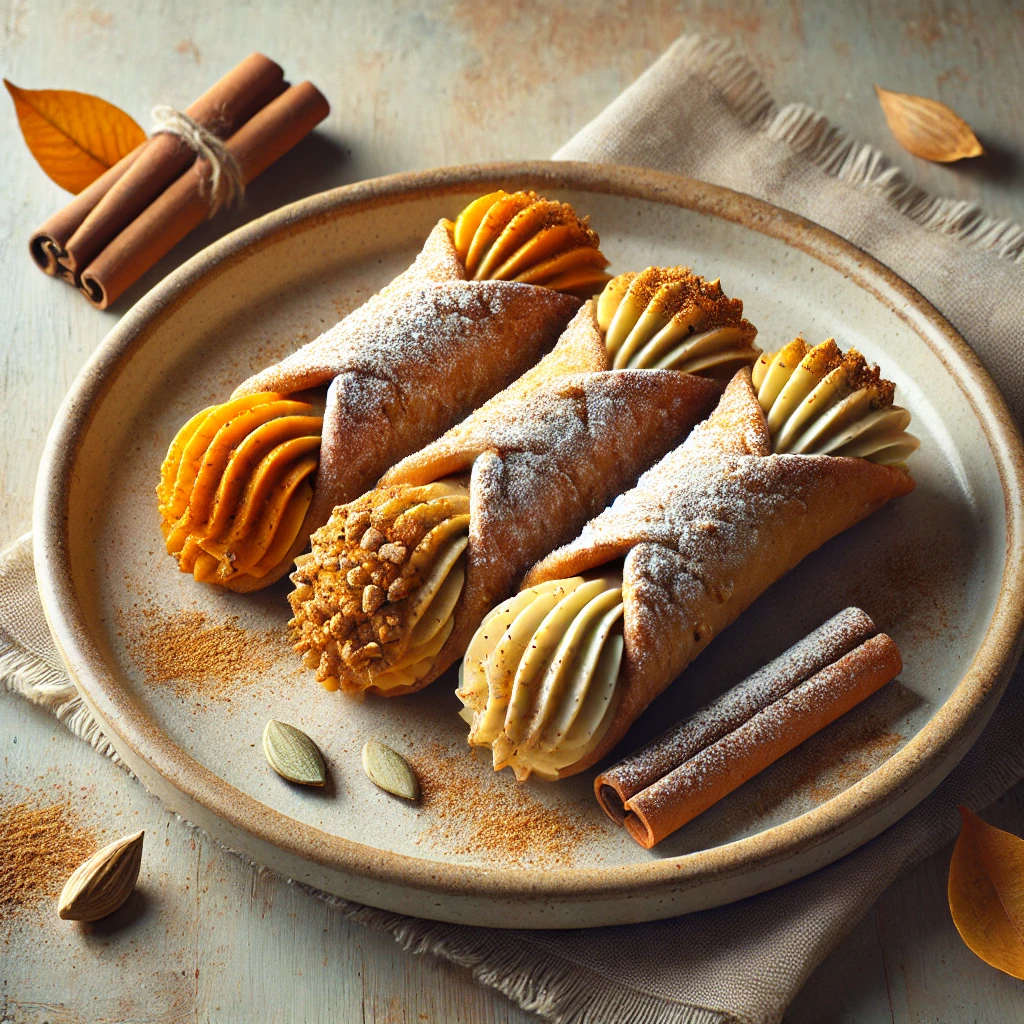 Krémes ricottával töltött, fahéjjal fűszerezett sütőtökös cannoli