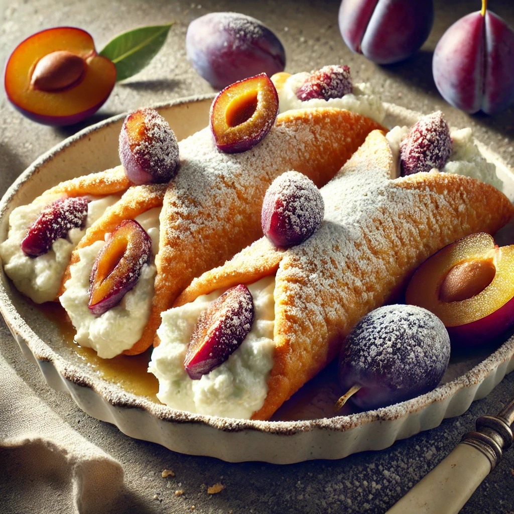 Gyümölcsös, fűszeres cannoli szilvával és rummal töltve