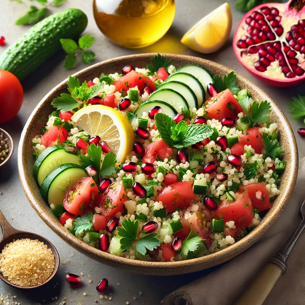 Friss és tápláló Tabbouleh saláta gránátalmás ízesítéssel
