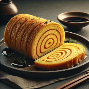 Grillezett japán omlett szeletek, szójaszósszal