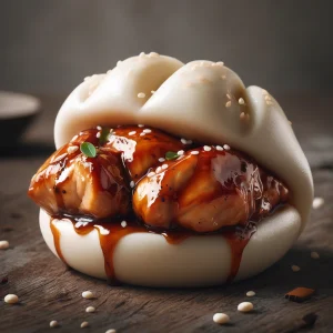Párolt bao buci teriyaki csirkével és pirított szezámmaggal