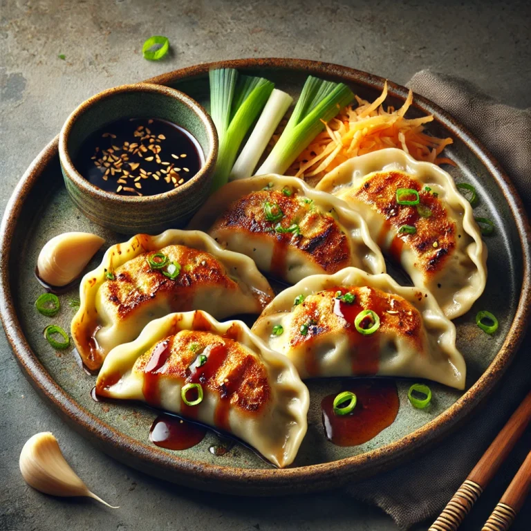 Teriyaki Chicken Gyoza tálalva, ropogós aljjal
