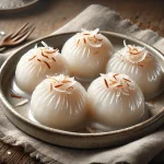 Thai kókusztejes édes dumpling gőzölve tálalva