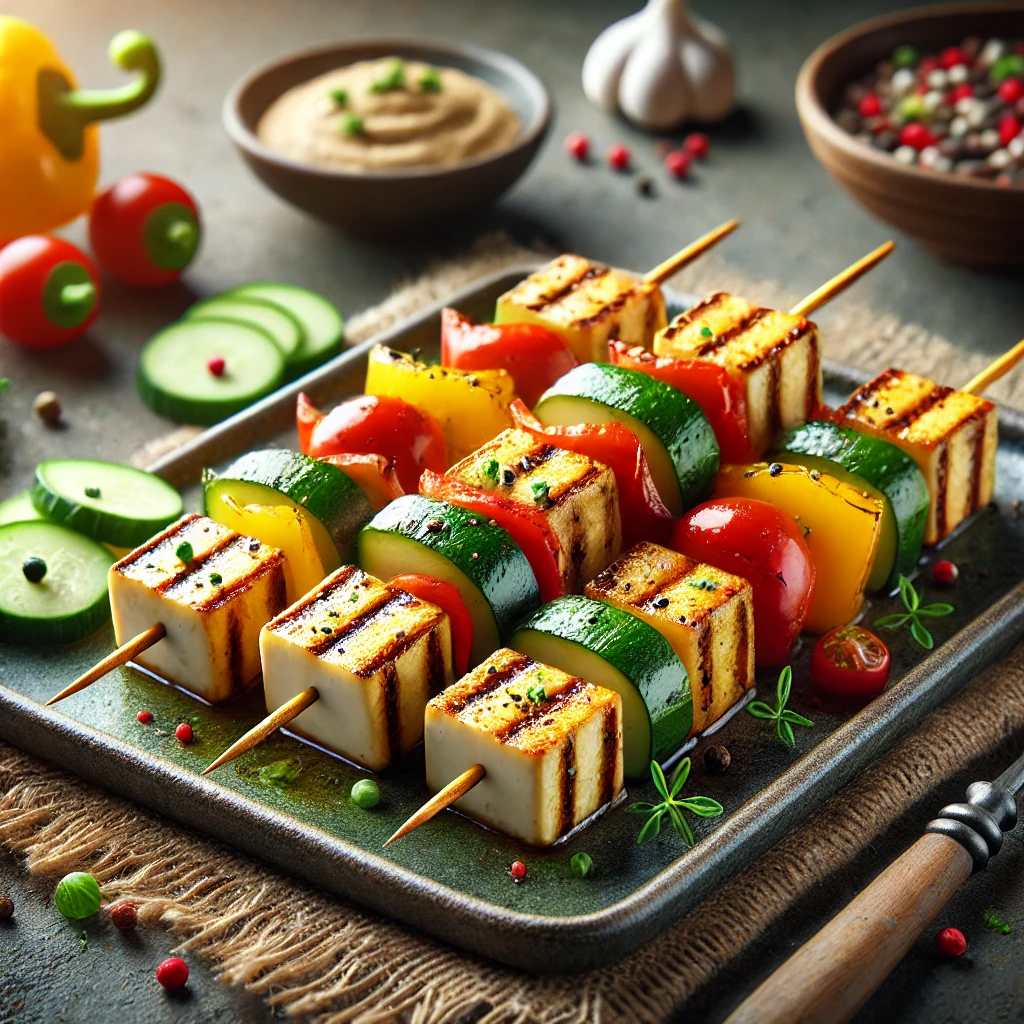 Fűszeres tofu nyársak kókuszos pácban