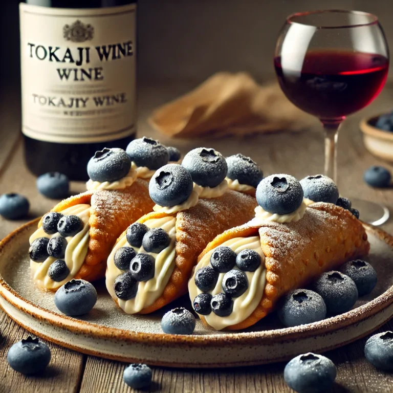 Tokaji boros-áfonyás cannoli tálalva