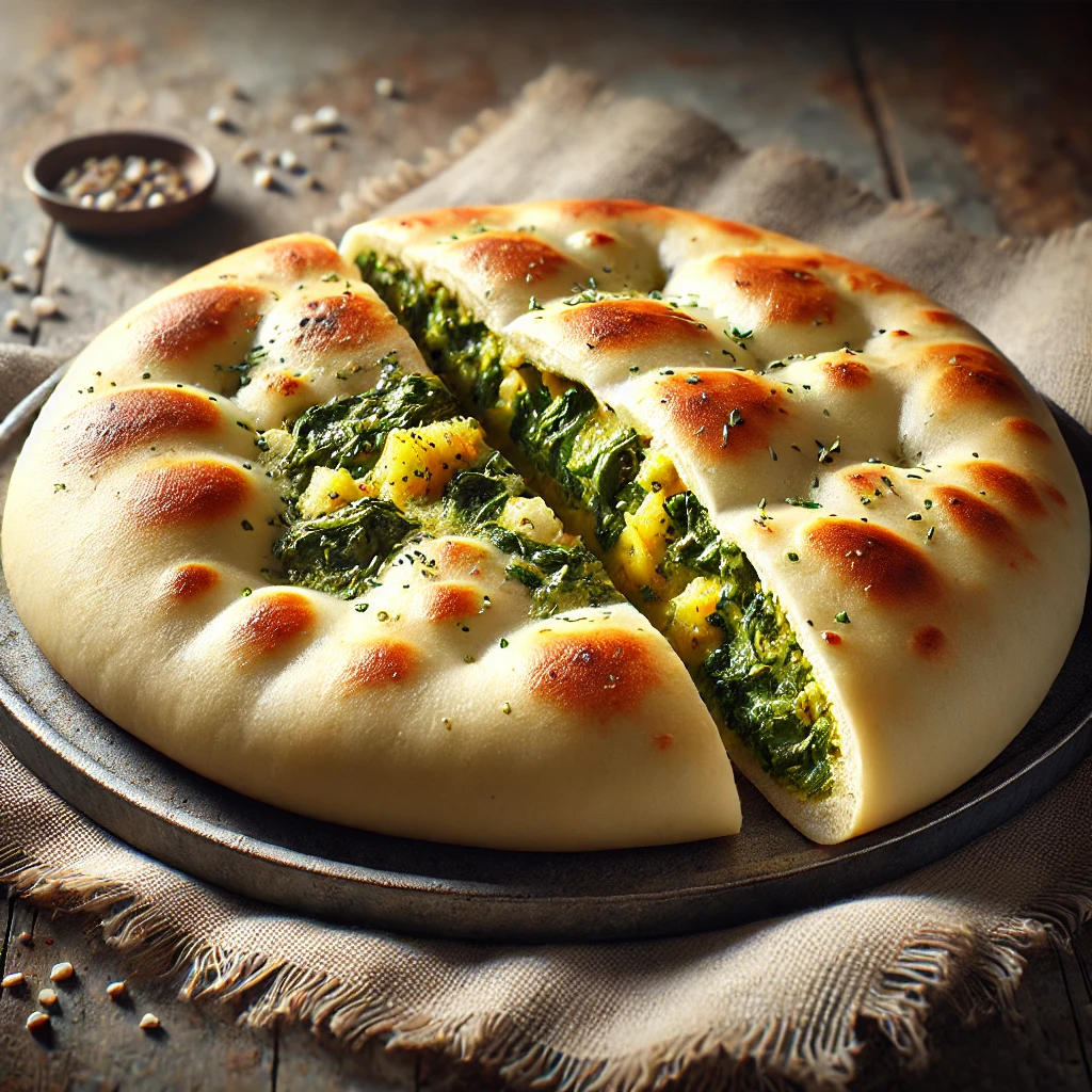 Indiai naan, burgonyás és spenótos töltelékkel