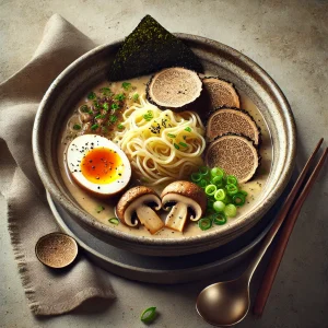 Szarvasgombás, tejszínes ramen elegáns tálalásban