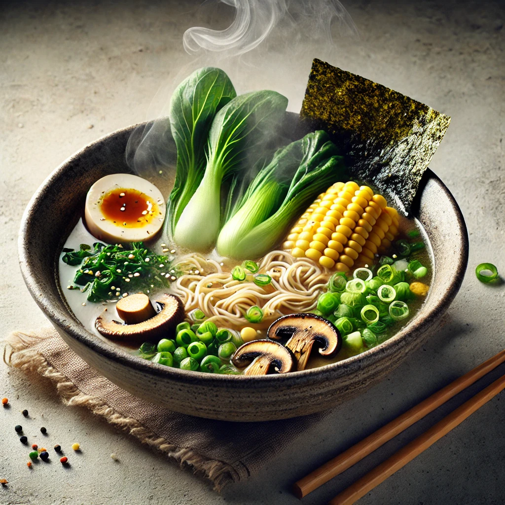 Japán ramen misós zöldségalaplével és friss zöldségekkel