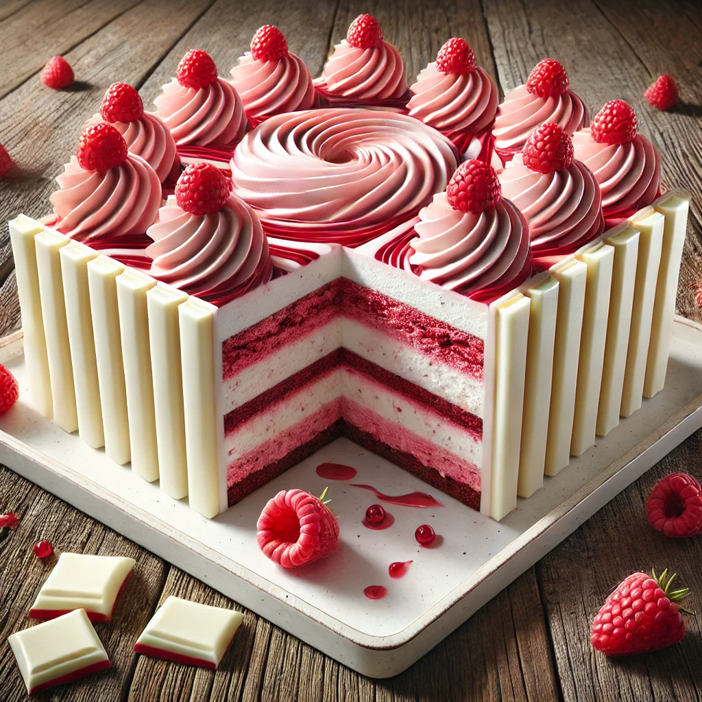 Rétegezett gyümölcsös jégkrémtorta málnás és vaníliás fagylalttal