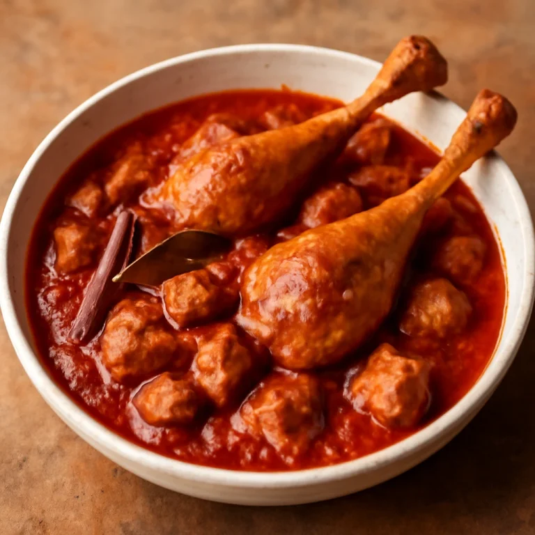 Vindaloo kacsával, fűszeres szószban tálalva