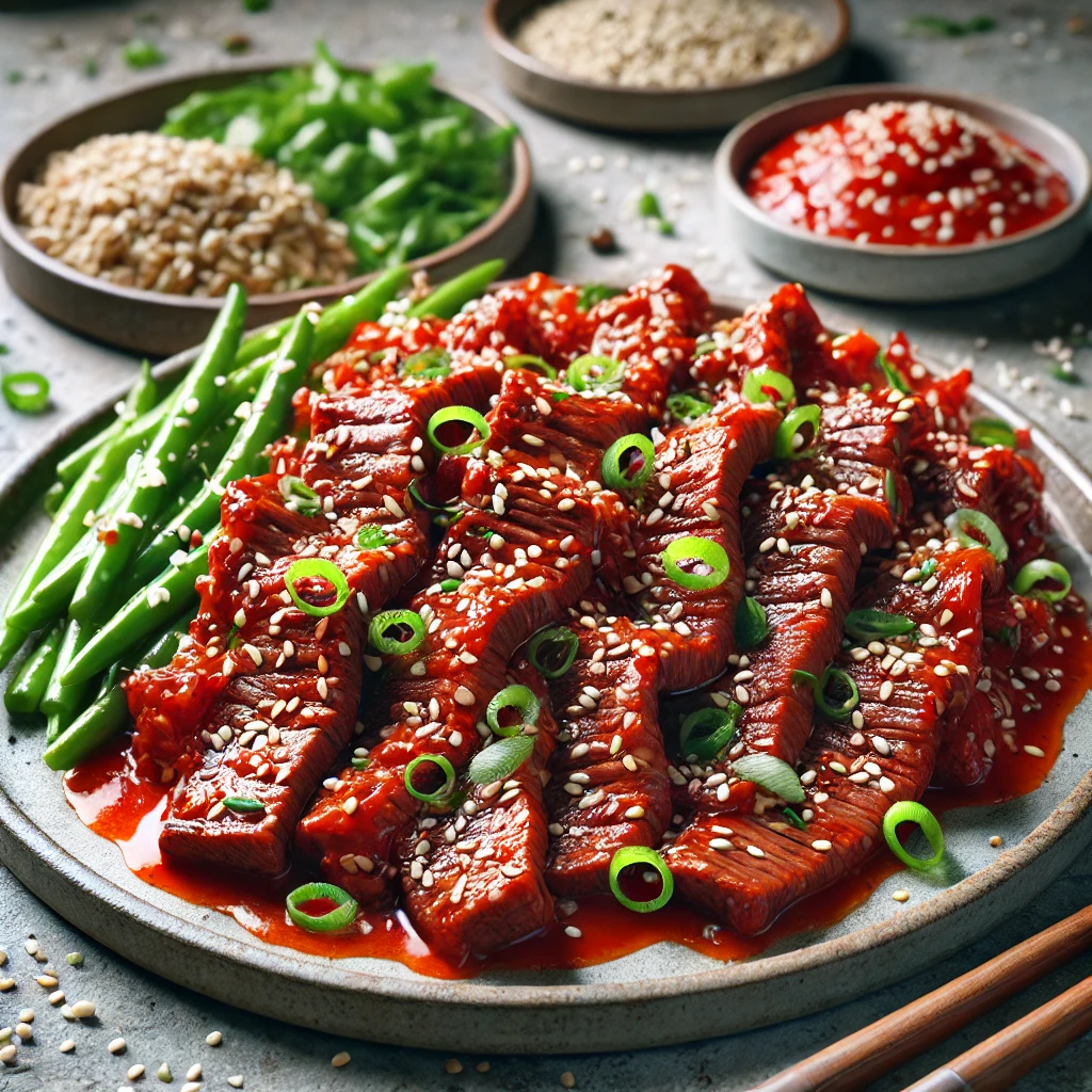 Koreai Wagyu Bulgogi étel fűszeres szószban
