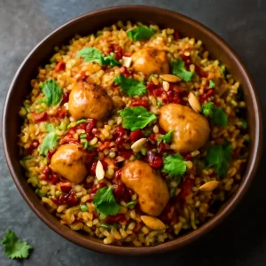 Fűszeres Zereshk Pulao csirkehússal és korianderrel