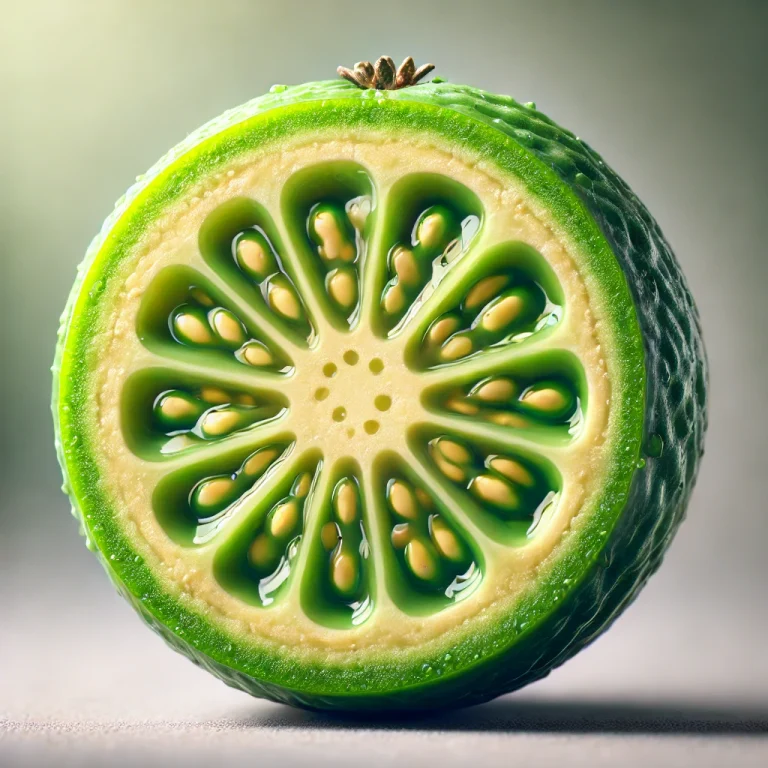 Feijoa gyümölcs, zöld héj és lédús belső