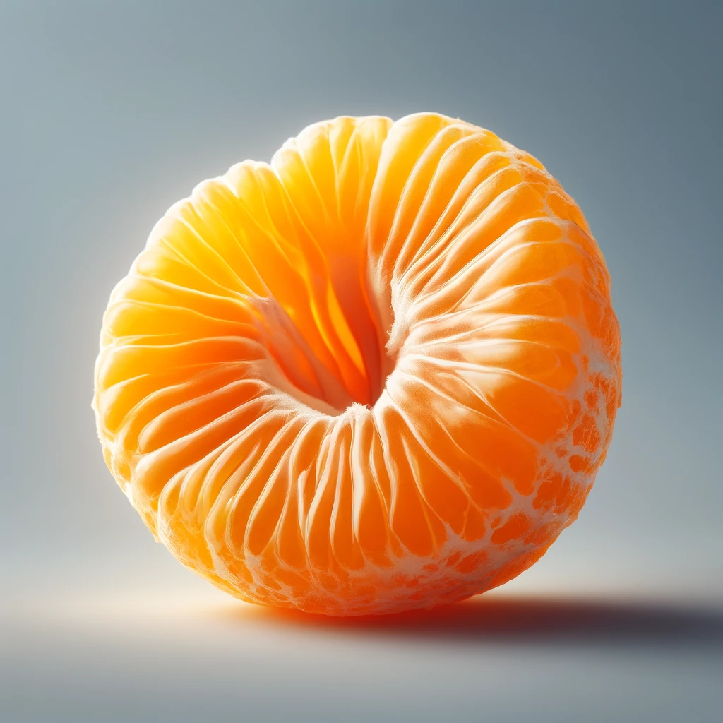 A képen a mandarin szeletelt húsát láthatjuk, amely gazdag narancssárga színű és frissítő textúrával rendelkezik.