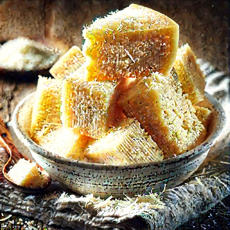 Friss Parmigiano Reggiano sajt egy fehér kerámia tálban, fa asztalon
