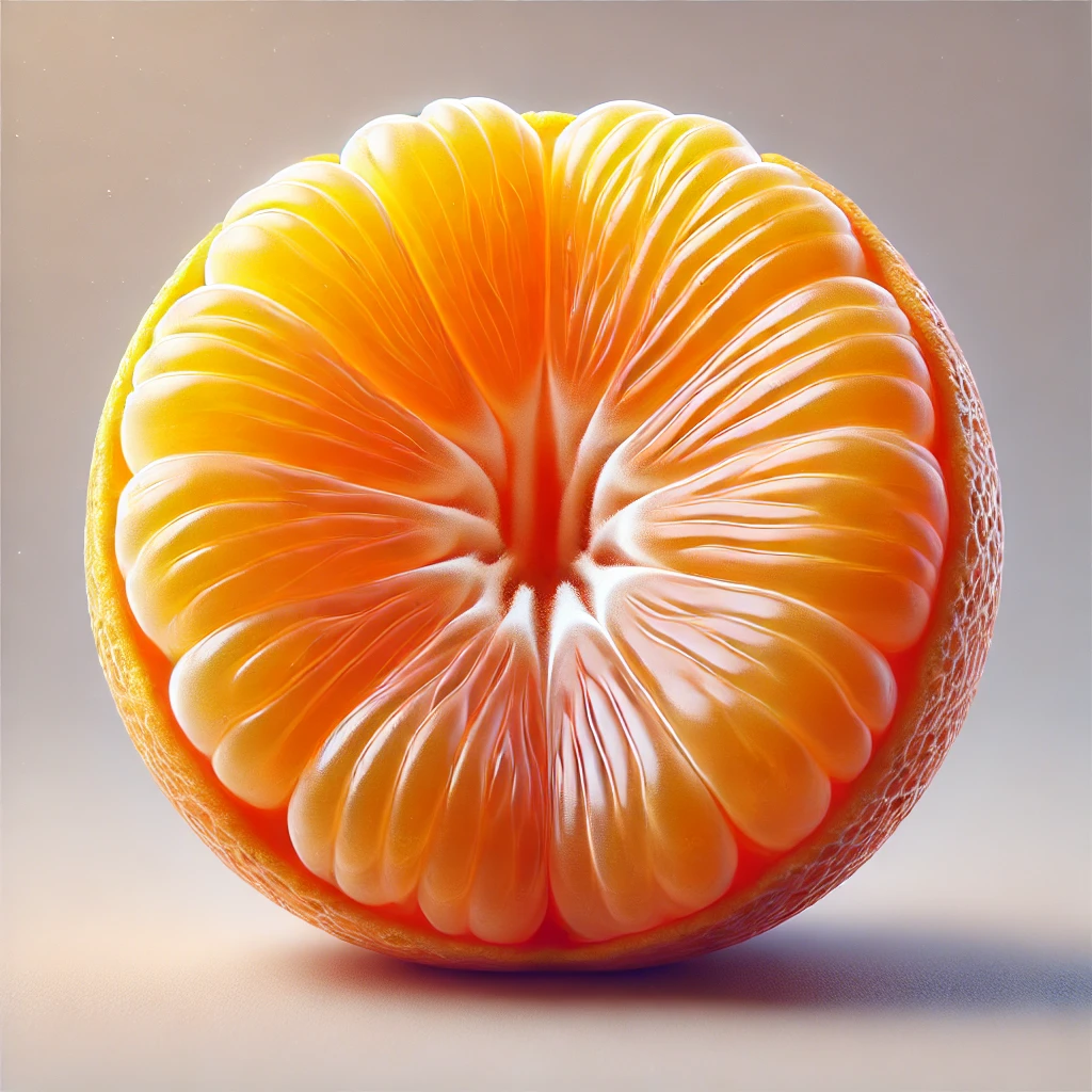 A képen a satsuma szeletelt húsát láthatjuk, amely gazdag narancssárga színű és frissítő textúrával rendelkezik.
