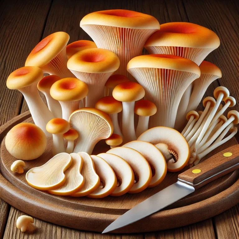 Tisztított, szeletelt téli fülőke gombák fa vágódeszkán