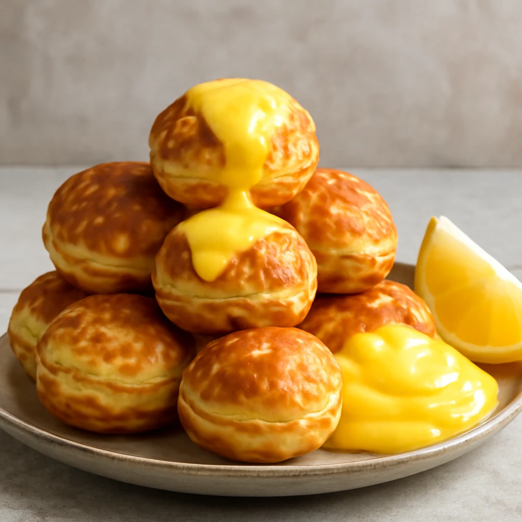 Dán Æbleskiver gömböcskék friss citromkrémmel