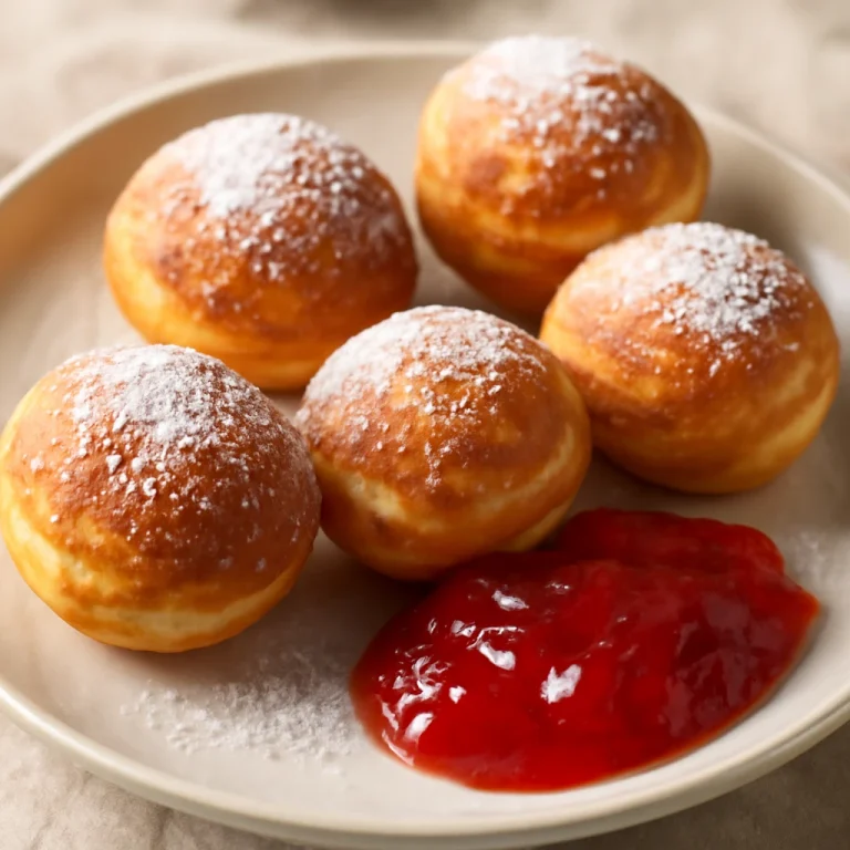 Æbleskiver eperlekvárral tálalva
