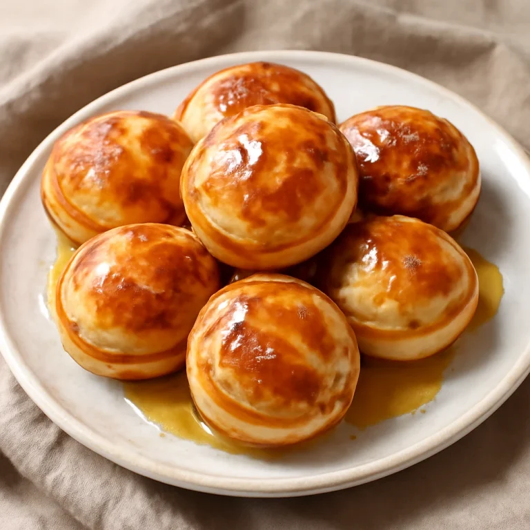 Æbleskiver mézzel édesítve, friss és puha fánkok tálalva