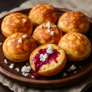 Különleges Æbleskiver vörösáfonyás töltelékkel és fetasajttal