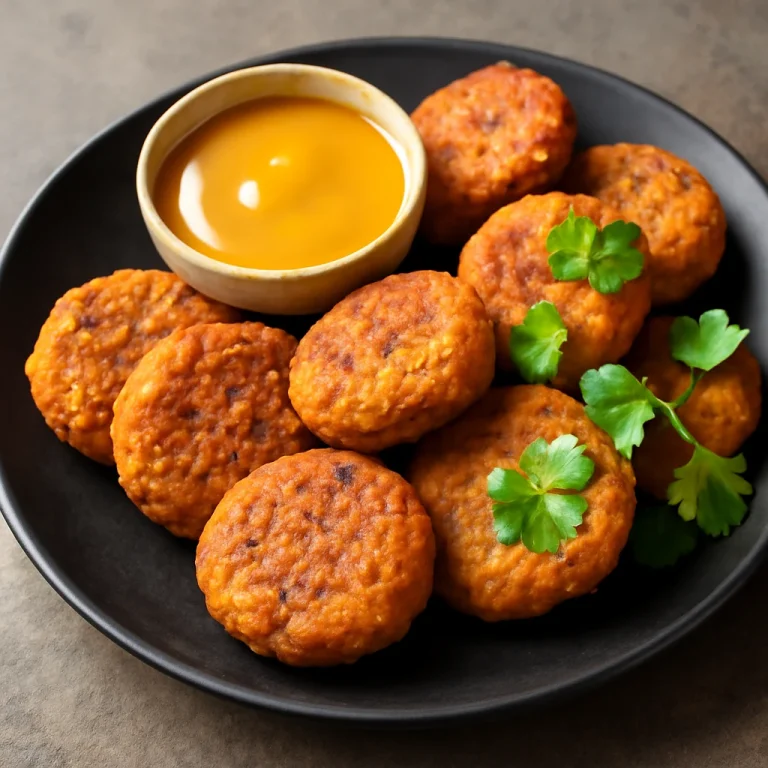 Acarajé mézes-mustáros szósszal, friss korianderrel díszítve