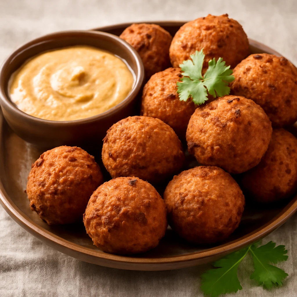 Fűszeres brazil acajé golyók mustáros szósszal