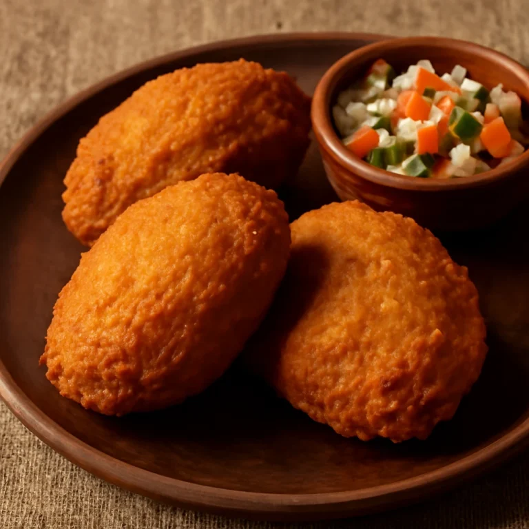 Acarajé vinagrettével, friss korianderrel díszítve