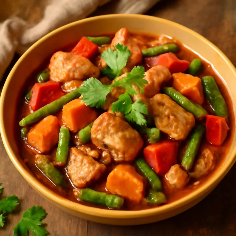 Adobo zöldségraguval, friss korianderrel díszítve