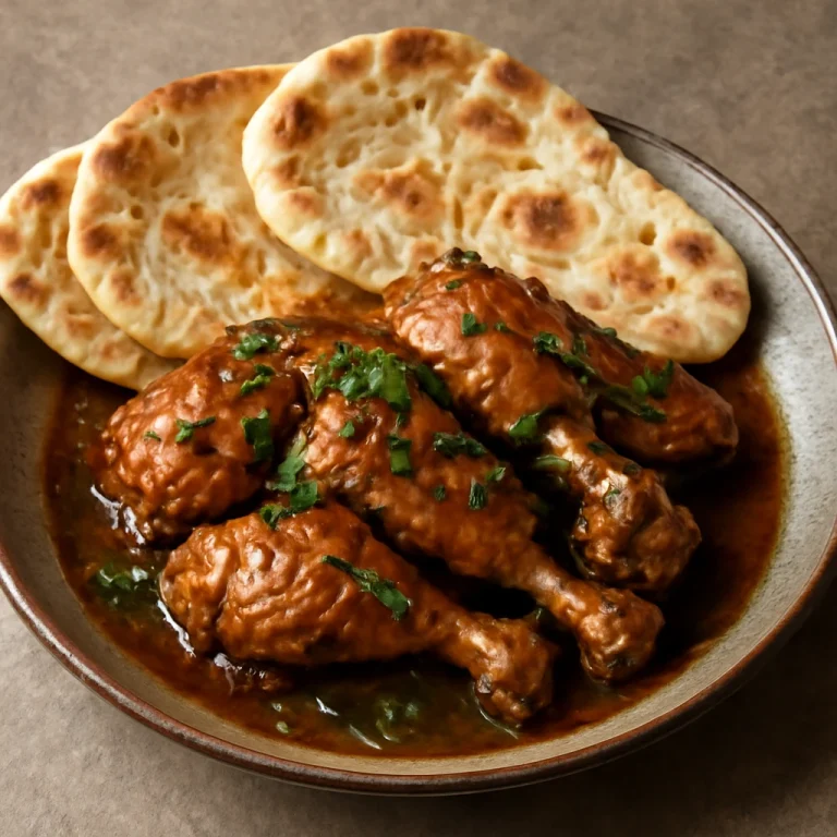 Adobo csirke naan kenyérrel tálalva, ínycsiklandó fűszeres szószban