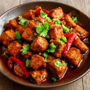 Fűszeres szója szeletek adobo stílusban, korianderrel