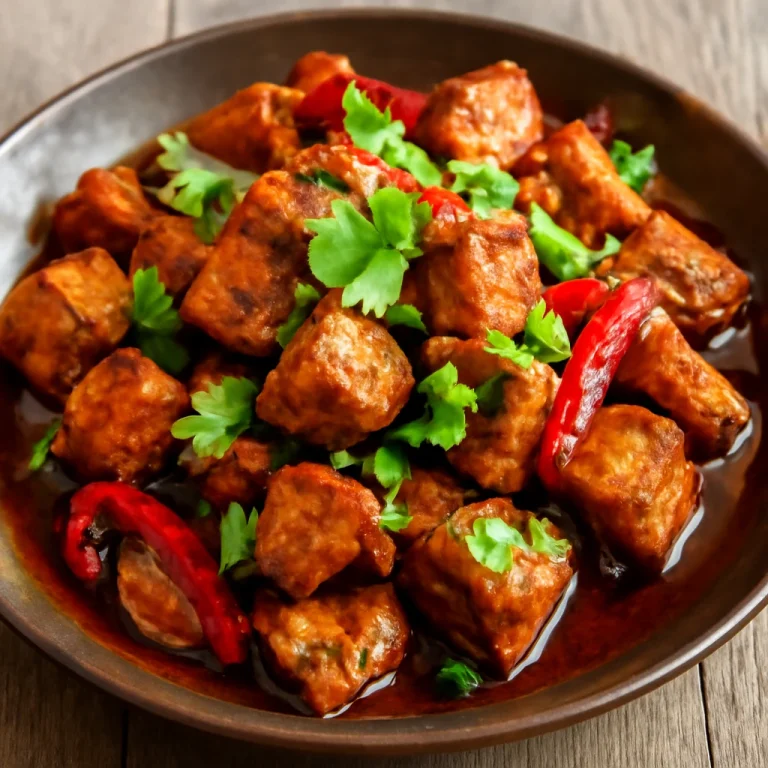 Adobo szójával, friss korianderrel tálalva