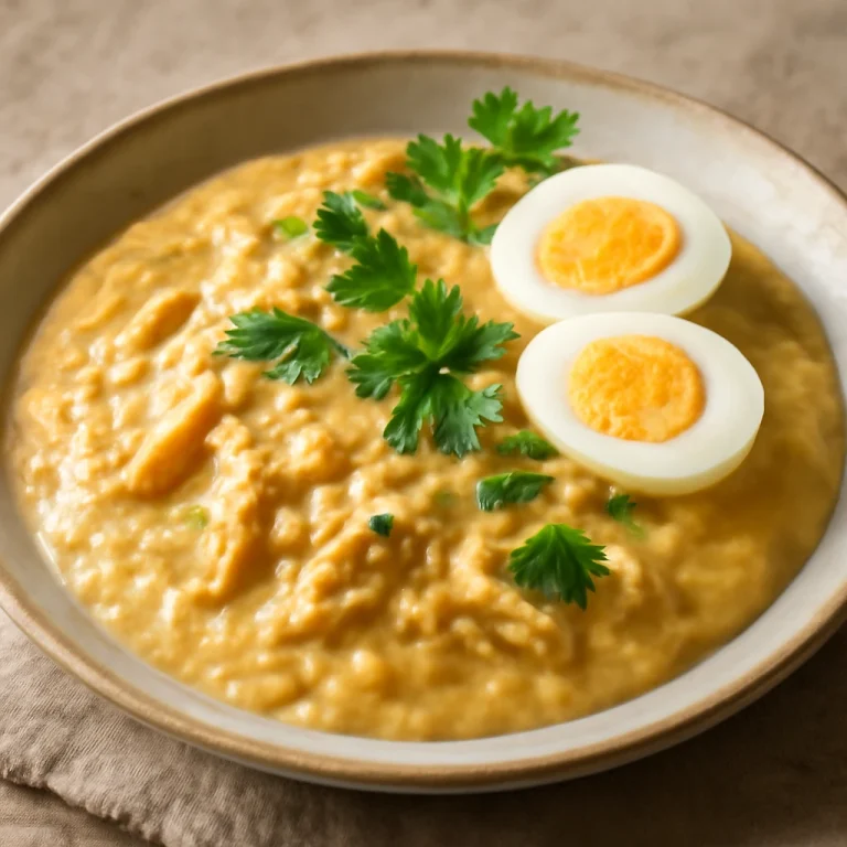 Ají de Gallina Ricottával tálalva, díszítve tojással és petrezselyemmel