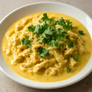 Perui Ají de Gallina csirke korianderrel tálalva