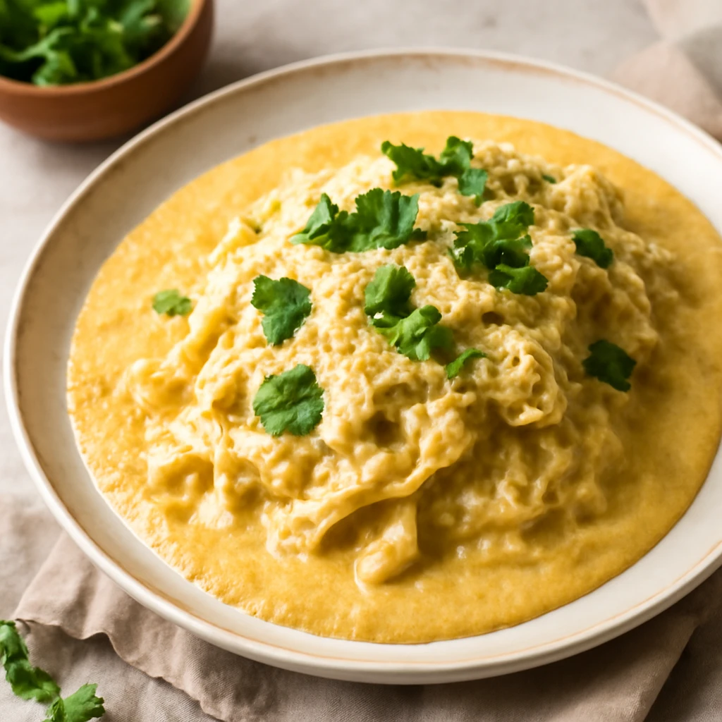 Krémes ají de gallina, parmezánnal és friss petrezselyemmel tálalva