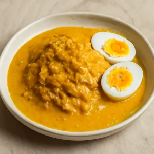 Krémes ají de gallina tojással, gazdag ízekkel tálalva