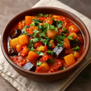 Spanyol alboronía zöldségekkel és friss cilantro-val