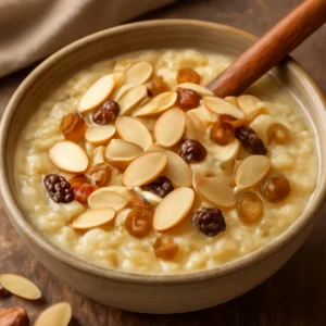 Gazdag mandulás kheer, tejjel és fűszerekkel