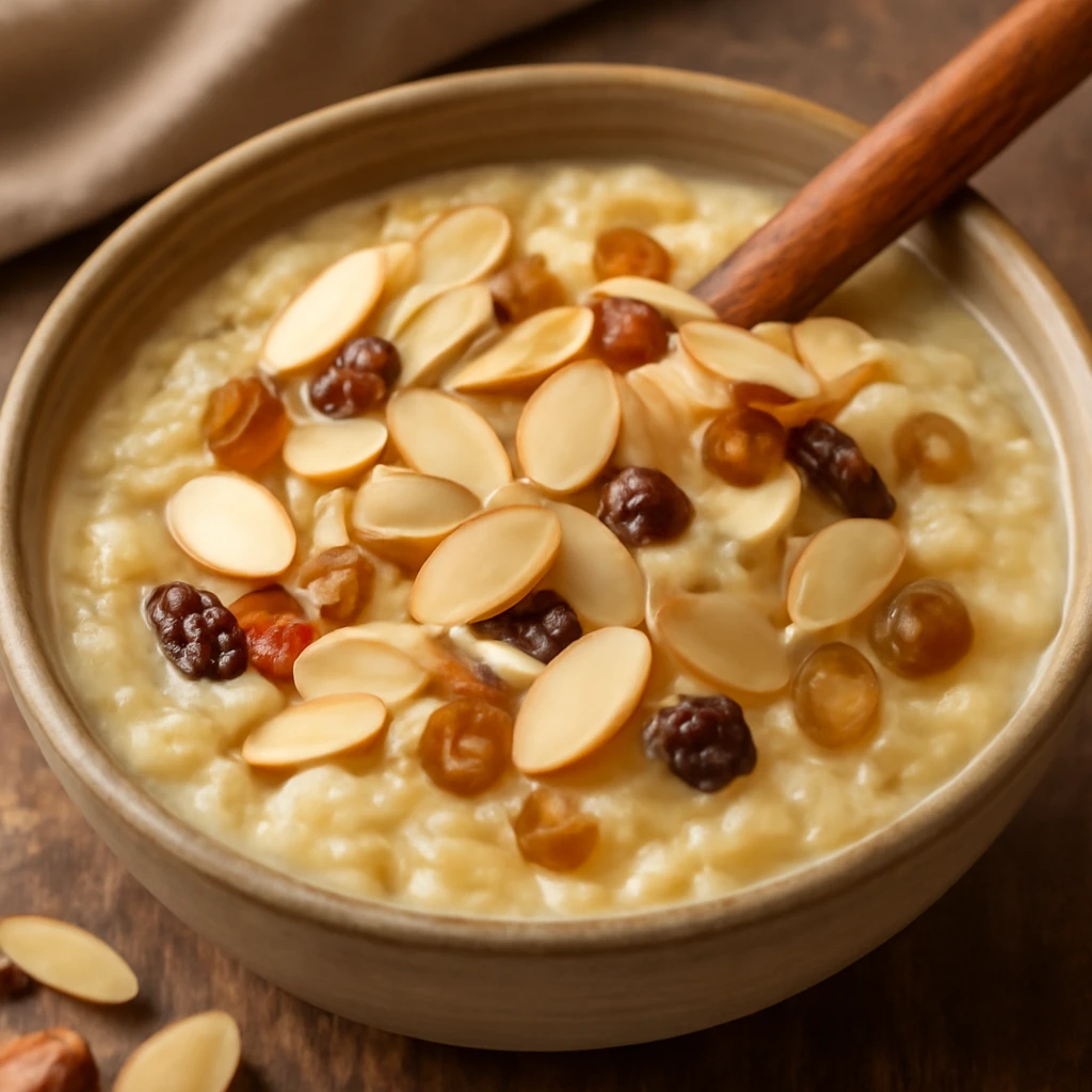 Gazdag mandulás kheer, tejjel és fűszerekkel
