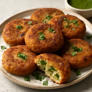 Finom, fűszeres Aloo tikki zöldborsó töltelékkel