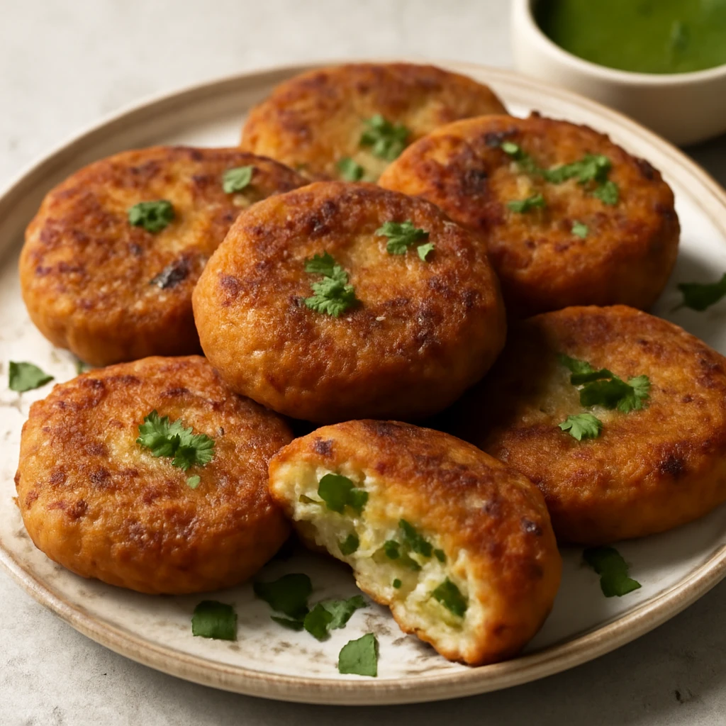 Finom, fűszeres Aloo tikki zöldborsó töltelékkel