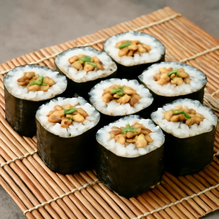 Anago maki, friss angolnával, sushi rizssel és alga lapokkal