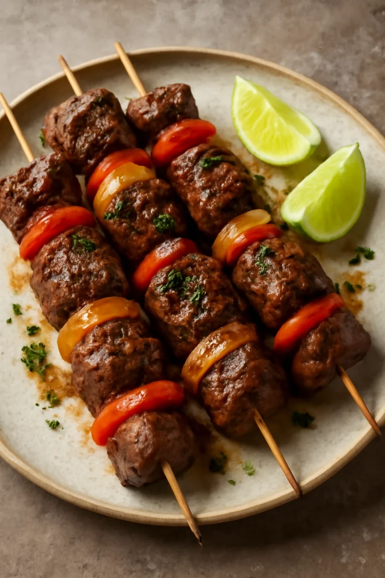 Grillezett anticucho chileno nyárs, marhahússal és paprikával