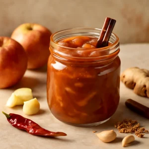 Apple chutney készítve, édes és fűszeres, tökéletes kiegészítő indiai ételekhez
