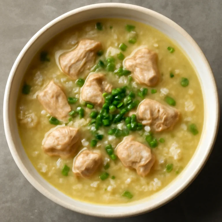 Arroz Caldo csirkével, egy tál leves gazdag ízekkel és rizses állaggal