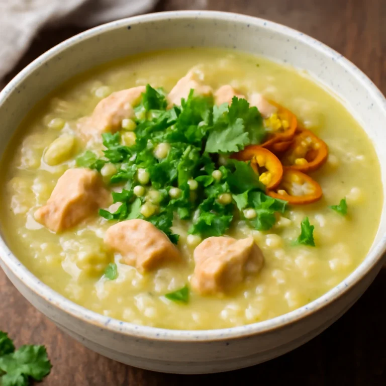 Arroz Caldo fokhagymás, gazdag rizses leves csirkehússal és friss korianderrel